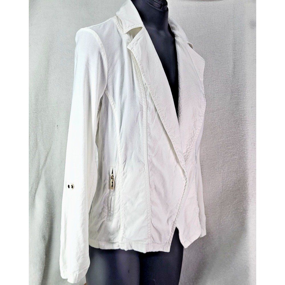 Chico's White Linen Jacket Women Size Small Casual Blazer Beach Lagenlook Summer